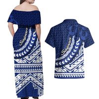 Northern Mariana Islands Saipan Couples Matching Off Shoulder Maxi Dress and Hawaiian Shirt Polynesian Tribal Pattern - Commonwealth Seal Art TS04 - Polynesian Pride