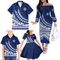 Northern Mariana Islands Saipan Family Matching Off The Shoulder Long Sleeve Dress and Hawaiian Shirt Polynesian Tribal Pattern - Commonwealth Seal Art TS04 - Polynesian Pride