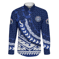Northern Mariana Islands Saipan Family Matching Summer Maxi Dress and Hawaiian Shirt Polynesian Tribal Pattern - Commonwealth Seal Art TS04 Dad's Shirt - Long Sleeve Blue White - Polynesian Pride