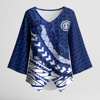 Northern Mariana Islands Saipan Kimono Sleeve Blouse Polynesian Tribal Pattern - Commonwealth Seal Art