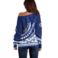 Northern Mariana Islands Saipan Off Shoulder Sweater Polynesian Tribal Pattern - Commonwealth Seal Art