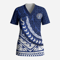 Northern Mariana Islands Saipan Scrub Top Polynesian Tribal Pattern - Commonwealth Seal Art