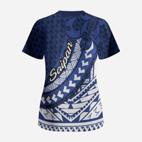 Northern Mariana Islands Saipan Scrub Top Polynesian Tribal Pattern - Commonwealth Seal Art