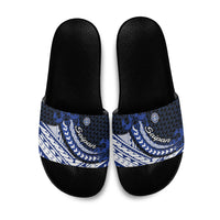 Northern Mariana Islands Saipan Slide Sandals Polynesian Tribal Pattern - Commonwealth Seal Art