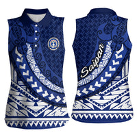 Northern Mariana Islands Saipan Women Sleeveless Polo Shirt Polynesian Tribal Pattern - Commonwealth Seal Art TS04 - Polynesian Pride