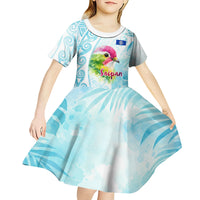 Saipan CMNI Kid Short Sleeve Dress Polynesian Northern Mariana Islands Fruit Dove Watercolor