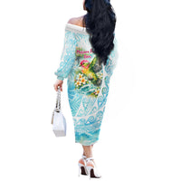 Saipan CMNI Off The Shoulder Long Sleeve Dress Polynesian Northern Mariana Islands Fruit Dove Watercolor TS04 - Polynesian Pride
