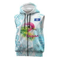 Saipan CMNI Sleeveless Zip Hoodie Polynesian Northern Mariana Islands Fruit Dove Watercolor TS04 Blue White - Polynesian Pride