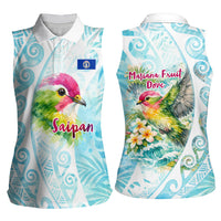 Saipan CMNI Women Sleeveless Polo Shirt Polynesian Northern Mariana Islands Fruit Dove Watercolor TS04 - Polynesian Pride