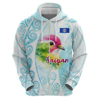 Saipan CMNI Zip Hoodie Polynesian Northern Mariana Islands Fruit Dove Watercolor