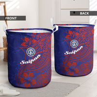 Saipan Northern Mariana Islands Laundry Basket Polynesian Tribal Tattoo Art With Hibiscus Flowers And Seal TS04 - Polynesian Pride