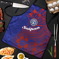 Saipan Northern Mariana Islands Apron Polynesian Tribal Tattoo Art With Hibiscus Flowers And Seal TS04 Blue Red - Polynesian Pride