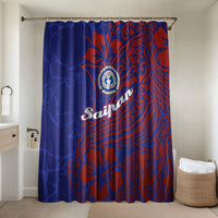 Saipan Northern Mariana Islands Bathroom Set Polynesian Tribal Tattoo Art With Hibiscus Flowers And Seal TS04 Shower Curtain Only Blue Red - Polynesian Pride