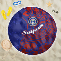 Saipan Northern Mariana Islands Beach Blanket Polynesian Tribal Tattoo Art With Hibiscus Flowers And Seal TS04 One Size 150cm Blue Red - Polynesian Pride