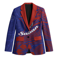 Saipan Northern Mariana Islands Blazer Polynesian Tribal Tattoo Art With Hibiscus Flowers And Seal TS04 Unisex Blue Red - Polynesian Pride