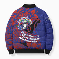 Saipan Northern Mariana Islands Bomber Puffer Jacket Polynesian Tribal Tattoo Art With Hibiscus Flowers And Seal TS04 - Polynesian Pride
