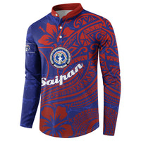 Saipan Northern Mariana Islands Button Sweatshirt Polynesian Tribal Tattoo Art With Hibiscus Flowers And Seal TS04 - Polynesian Pride