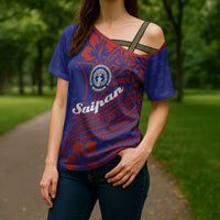 Saipan Northern Mariana Islands Cross Shoulder Shirt Polynesian Tribal Tattoo Art With Hibiscus Flowers And Seal TS04 - Polynesian Pride