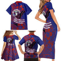 Saipan Northern Mariana Islands Family Matching Short Sleeve Bodycon Dress and Hawaiian Shirt Polynesian Tribal Tattoo Art With Hibiscus Flowers And Seal TS04 - Polynesian Pride