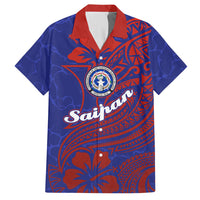 Saipan Northern Mariana Islands Hawaiian Shirt Polynesian Tribal Tattoo Art With Hibiscus Flowers And Seal TS04 Blue Red - Polynesian Pride