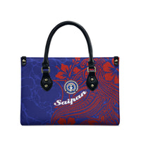 Saipan Northern Mariana Islands Leather Bag Polynesian Tribal Tattoo Art With Hibiscus Flowers And Seal TS04 - Polynesian Pride