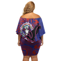 Saipan Northern Mariana Islands Off Shoulder Short Dress Polynesian Tribal Tattoo Art With Hibiscus Flowers And Seal TS04 - Polynesian Pride