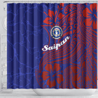 Saipan Northern Mariana Islands Shower Curtain Polynesian Tribal Tattoo Art With Hibiscus Flowers And Seal TS04 - Polynesian Pride