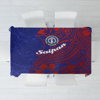 Saipan Northern Mariana Islands Tablecloth Polynesian Tribal Tattoo Art With Hibiscus Flowers And Seal TS04 Blue Red - Polynesian Pride