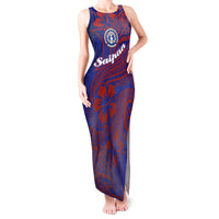 Saipan Northern Mariana Islands Tank Maxi Dress Polynesian Tribal Tattoo Art With Hibiscus Flowers And Seal TS04 Women Blue Red - Polynesian Pride