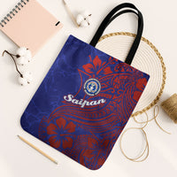 Saipan Northern Mariana Islands Tote Bag Polynesian Tribal Tattoo Art With Hibiscus Flowers And Seal TS04 Black Strap One Size Blue Red - Polynesian Pride