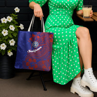 Saipan Northern Mariana Islands Tote Bag Polynesian Tribal Tattoo Art With Hibiscus Flowers And Seal TS04 - Polynesian Pride