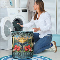 Personalized Masefau American Samoa Whale Laundry Basket Polynesian Tribal Pattern Tropical Hibiscus TS04 - Polynesian Pride