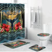 Personalized Masefau American Samoa Whale Bathroom Set Polynesian Tribal Pattern Tropical Hibiscus TS04 Bathroom Set (4 pcs) Black Blue - Polynesian Pride
