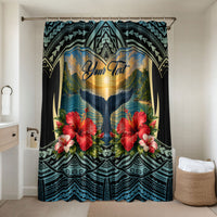 Personalized Masefau American Samoa Whale Bathroom Set Polynesian Tribal Pattern Tropical Hibiscus TS04 Shower Curtain Only Black Blue - Polynesian Pride
