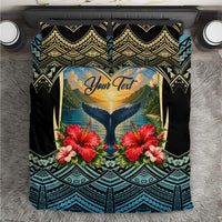 Personalized Masefau American Samoa Whale Bedding Set Polynesian Tribal Pattern Tropical Hibiscus TS04 Black Blue - Polynesian Pride