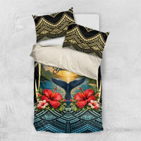 Personalized Masefau American Samoa Whale Bedding Set Polynesian Tribal Pattern Tropical Hibiscus TS04 US Twin 172cm x 218cm Black Blue - Polynesian Pride