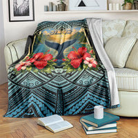 Personalized Masefau American Samoa Whale Blanket Polynesian Tribal Pattern Tropical Hibiscus TS04 Black Blue - Polynesian Pride
