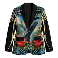 Personalized Masefau American Samoa Whale Blazer Polynesian Tribal Pattern Tropical Hibiscus TS04 Unisex Black Blue - Polynesian Pride