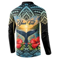 Personalized Masefau American Samoa Whale Button Sweatshirt Polynesian Tribal Pattern Tropical Hibiscus TS04 - Polynesian Pride