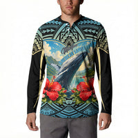 Personalized Masefau American Samoa Whale Button Sweatshirt Polynesian Tribal Pattern Tropical Hibiscus TS04 - Polynesian Pride