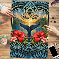 Personalized Masefau American Samoa Whale Puzzle Polynesian Tribal Pattern Tropical Hibiscus TS04 Black Blue - Polynesian Pride