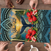 Personalized Masefau American Samoa Whale Puzzle Polynesian Tribal Pattern Tropical Hibiscus TS04 - Polynesian Pride