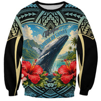 Personalized Masefau American Samoa Whale Sweatshirt Polynesian Tribal Pattern Tropical Hibiscus TS04 Unisex Black Blue - Polynesian Pride