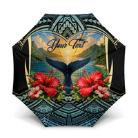 Personalized Masefau American Samoa Whale Umbrella Polynesian Tribal Pattern Tropical Hibiscus TS04 One Size Folded 11.42 inch Opened Diameter 37.4 inch Black Blue - Polynesian Pride
