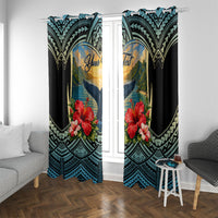 Personalized Masefau American Samoa Whale Window Curtain Polynesian Tribal Pattern Tropical Hibiscus TS04 With Grommets Black Blue - Polynesian Pride