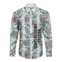 Personalized Masefau American Samoa Long Sleeve Button Shirt Vintage Whale Hibiscus Ocean Waves TS04 Unisex White Blue - Polynesian Pride