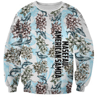 Personalized Masefau American Samoa Sweatshirt Vintage Whale Hibiscus Ocean Waves TS04 Unisex White Blue - Polynesian Pride