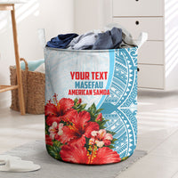 Personalized American Samoa Masefau Laundry Basket Hibiscus Tropical Floral Whale Polynesian Tribal Pattern TS04 White Blue - Polynesian Pride