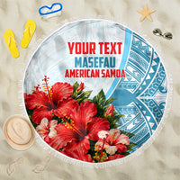 Personalized American Samoa Masefau Beach Blanket Hibiscus Tropical Floral Whale Polynesian Tribal Pattern TS04 One Size 150cm White Blue - Polynesian Pride