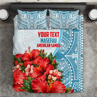 Personalized American Samoa Masefau Bedding Set Hibiscus Tropical Floral Whale Polynesian Tribal Pattern TS04 White Blue - Polynesian Pride